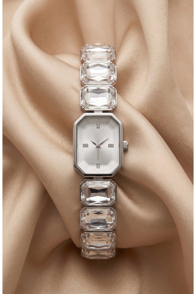 KLISHE Swarovsk Women's Steel Watch Silver Color & Silver Stones Luxury Vinta...