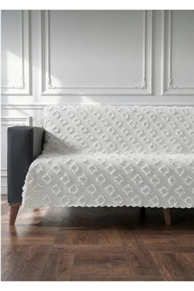 Turtaş Beyaz Renk Koltuk Örtüsü 175x215 cm Çekyat Örtüsü Premium Şönil Jakar ...