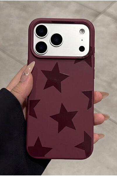 KVK PRİVACY iPhone 17 Pro Max Uyumlu Bordo Kabartmalı Yıldız Desenli Kadifems...