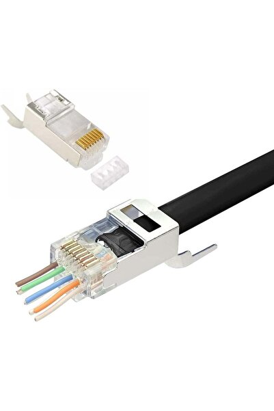Generic Cat7 Cat6A RJ45 Pass through Connectors Shielded with Strain Relief B...