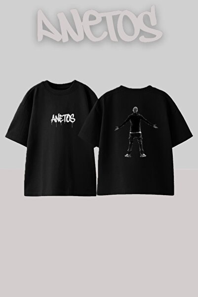 Anetos تيشيرت أسود كبير الحجم مطبوع بتصميم Eminem_39 للجنسين