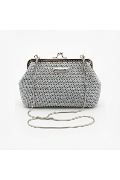 NOBRENT Handmade Knitted Evening Dress Bag – Metallic Silver Bag