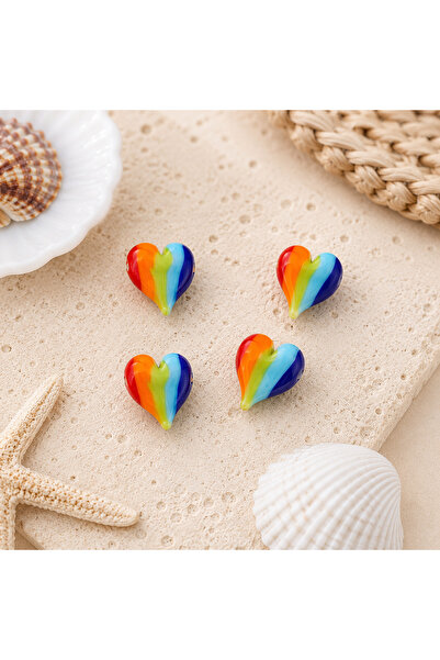 ADAMODART Handmade Murano Glass Rainbow Heart Beads – Lampwork Jewelry Making...