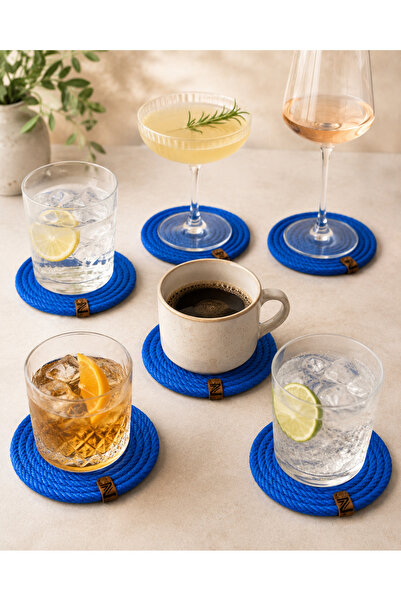 Naspar Blue Color 6 Coasters |   12 cm Tea, Cup, Mug, Coffee, Candle, Cold Dr...