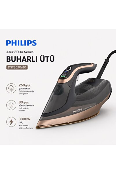 Philips DST8070/80 Azur 8000 Serisi Buharlı Ütü Otomatik Kapanma Kireç Önleme