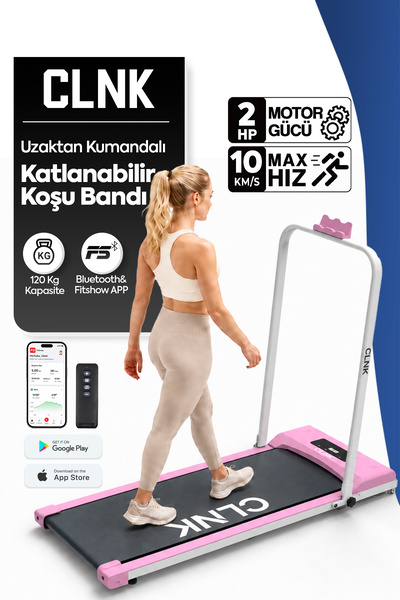 CLNK Pembe Bluetoothlu Uygulamalı Uzaktan Kumandalı Koşu Bandı Yürüyüş Bandı