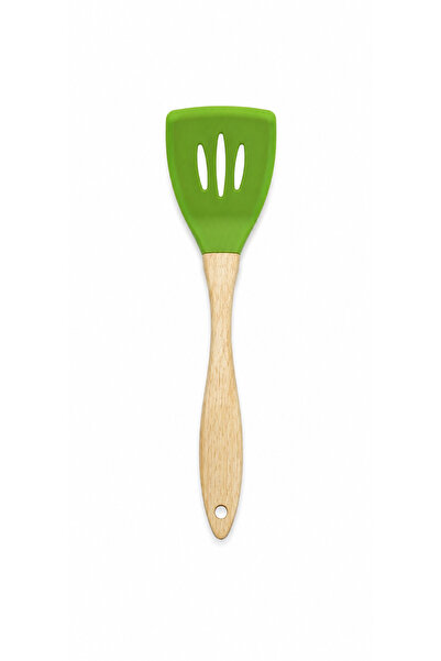 BRANDLESS Paletă perforată din silicon, mâner din lemn, verde