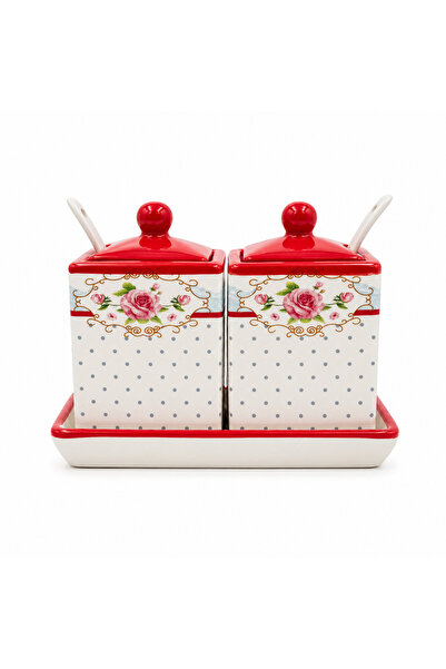 BRANDLESS Set 2 recipiente ceramice pentru condimente, cu suport și lingurițe...