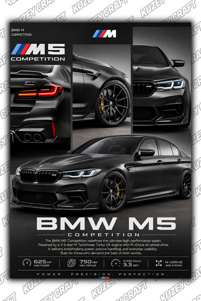 Kuzey Craft BMW M5 Metal Poster Duvar Tablosu Özel Tasarım Hediye Parlak HD B...