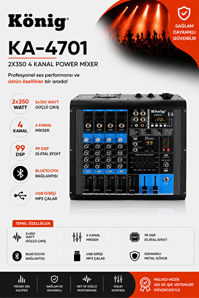 König KA-4701 P 4 KANAL 2*350 POWER MİXER