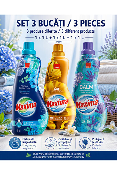 Sano Set 3 x Maxima Balsam de rufe Blue Blossom + Zen + Moments of Calm, 1 L ...