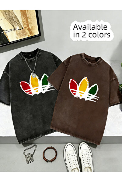 Little YELLOW Duck تي شيرت رجالي قطني مغسول بتصميم متهالك 230 جرام، بأكمام قص...