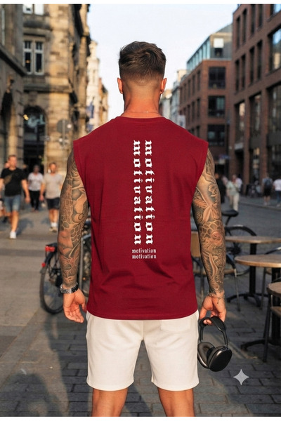 FAVORİST MOTIVATION Ανδρικό T-SHIRT με στάμπα στην πλάτη και μηδενικά μανίκια...