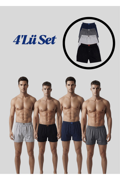 NACAR STORE Men's Combed Cotton 4-Piece Set Towel Waist Boxer Black-Grey-Smok...