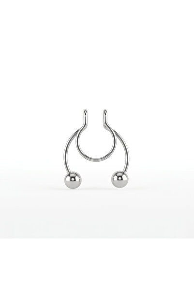 Karaşah Kararmaz Çelik Çift Toplu Sıkıştırma Fake Septum Burun Piercing - Del...