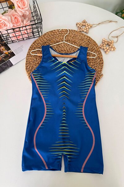 Minigimin Cicileri Sports Patterned Girls' Swimsuit - Blue