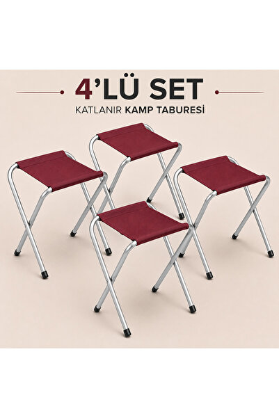 Store MYClass Katlanır Kamp Taburesi 4'lü Set Alüminyum İskelet Taşınabilir K...
