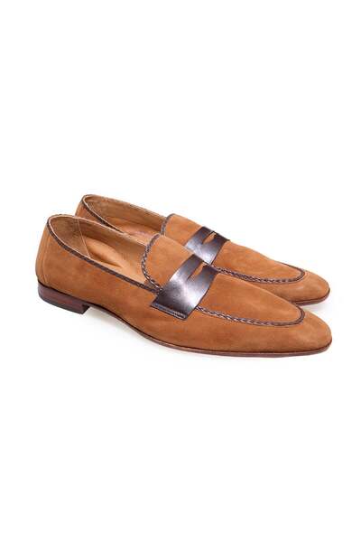 FRANCO CALVANI Brown Laceless Genuine Leather Suede Men's Shoes