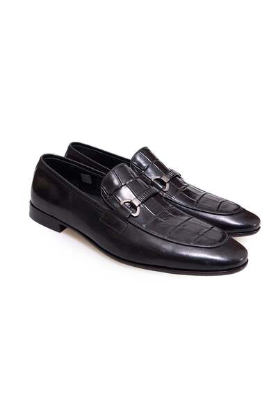 FRANCO CALVANI Black Color Laceless Genuine Leather Men's Shoes