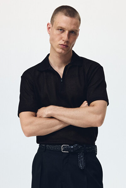 H&M Delik Desenli Triko Polo Tişört Regular Fit
