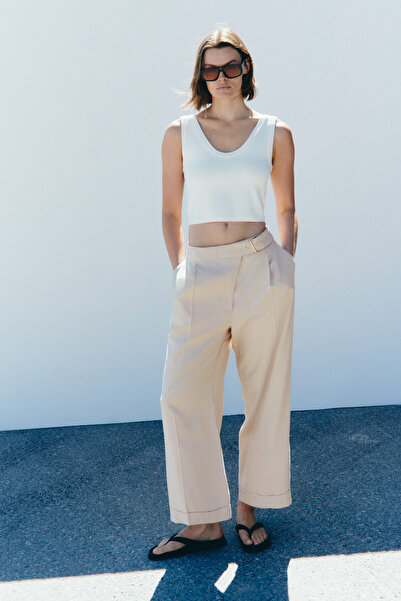 H&M Kemerli Düz Paça Pantolon
