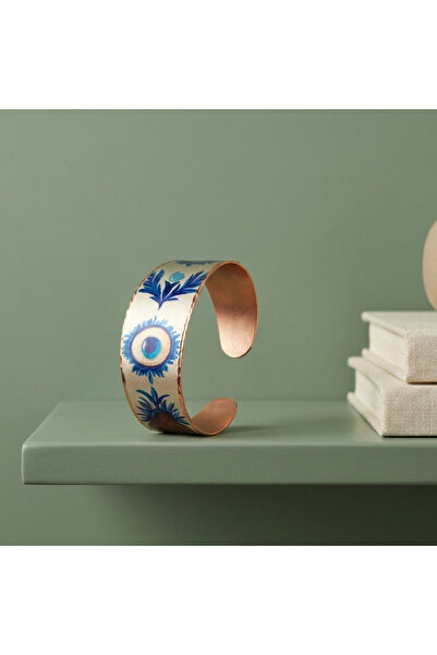 Erol Bakır Copper Evil Eye Patterned Wide Adjustable Cuff Bracelet