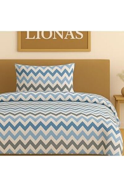 Yıldızan Sna Shop Ezgi Single Patterned Duvet Cover Set, Chevron Pattern, Blu...