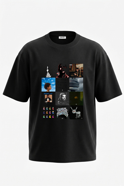 Anetos Drake Album Art Design Printed Unisex Oversize Black Tshirt