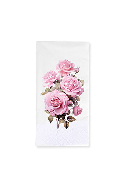 Story 33x33 cm Pembe Güller Floral Desenli 2 Katlı 16'lı 1/8 Katlama Beyaz Re...