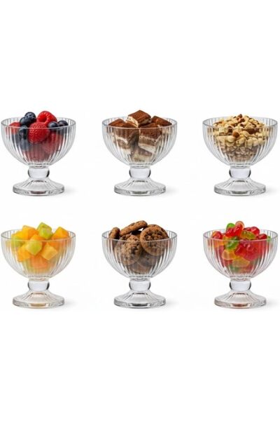 Yıldızan Msa Shop 6-Piece Glass Bowl Set with Glass Feet 8X8 cm – Transparent...
