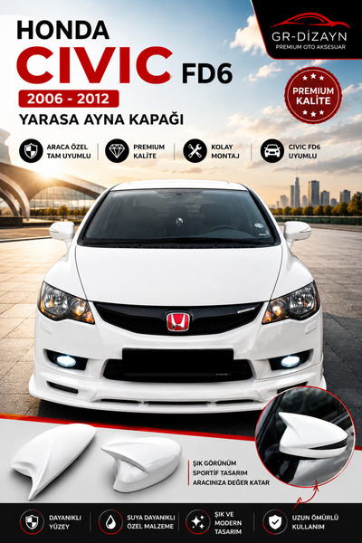 GR-Dizayn HONDA CİVİC FD6 2006-2012 ARACA ÖZEL BOYALI YARASA AYNA KAPAĞI BEYAZ