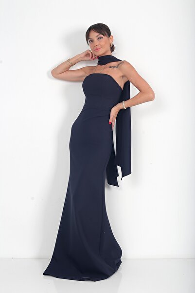 By Saygı Women's Strapless Lined Crepe Long Dress