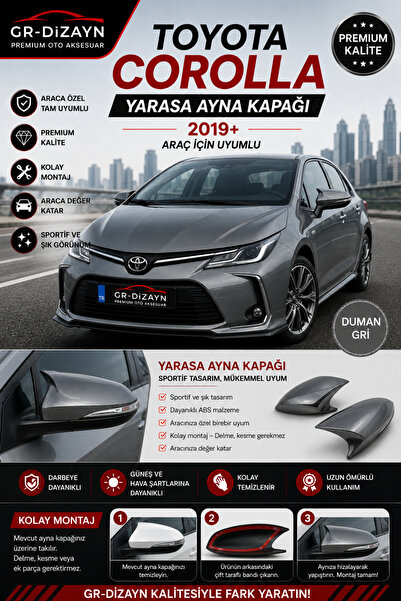 GR-Dizayn TOYOTA COROLLA 2019+ ARACA ÖZEL BOYALI YARASA AYNA KAPAĞI A+ (DUMAN...