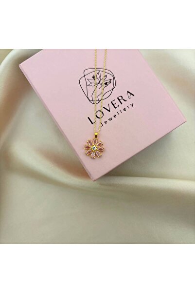 Lovera Jewellery 925 Ayar Gümüş Sertifikalı 14K Gold Renk Papatya Çiçeği Kolye
