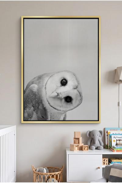 Jasmine Art Barn Owl Kids Wall Art | Portrait Framed Canvas Print with Gold F...