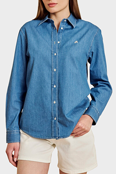 BROOKS BROTHERS 100% Памук, с бродирано лого, риза с деним визия РИЗА BBSS26F...