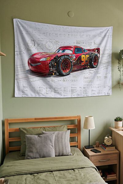 Milura Şimşek McQueen Duvar Örtüsü – Modern Dekoratif Kaliteli Kumaş Tapestry...