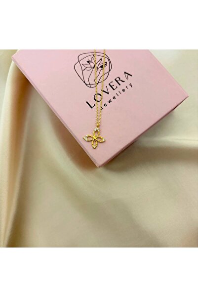Lovera Jewellery 925 Ayar Gümüş Sertifikalı 14K Gold Renk Kelebek Kolye