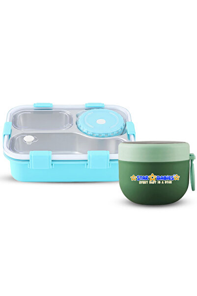 STAR BABiES - 4-Compartment Bento Lunch Box with Stainless Steel Food Jar.