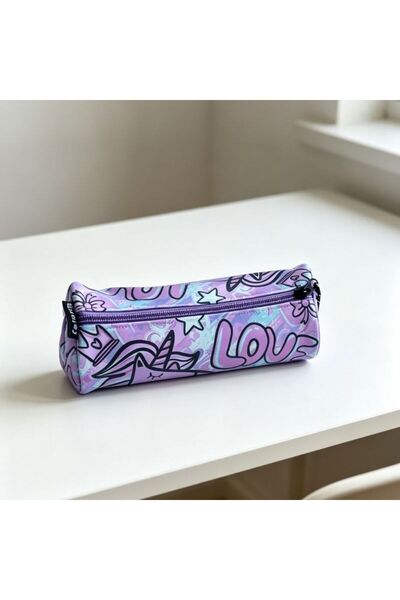idei Portpix Cilindric Mare cu Imprimeu Unicorn Violet Pastel, Dimensiuni 21x...