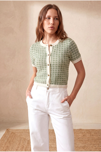 WESTMARK LONDON Women's Khaki Green / Ecru Patterned Knitwear Look Regular Fi...