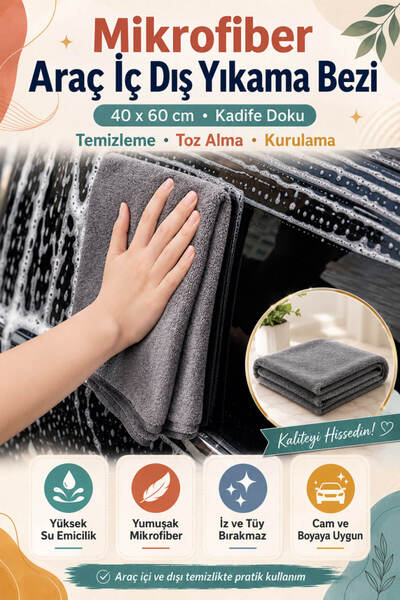 Anadolu Saray Mega Boy Mikrofiber Kadife Oto Bezi 40x60 cm Araç İç Dış Temizl...