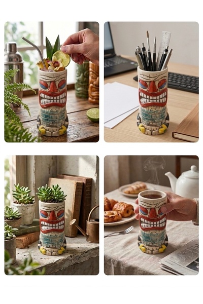 PALU GASTRO Porcelain Exotic Tiki Mask Design Mug, Pen Holder and Flower Pot ...