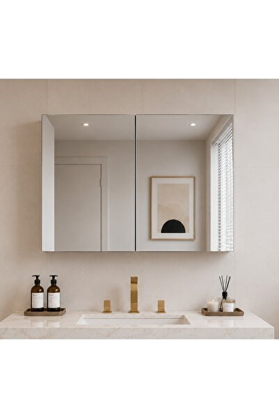 AVEVA HOME Lavobo Üstü Aynalı Banyo Dolabı 60x60x15 Cm