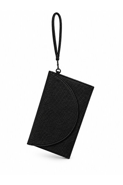 Elviora Kadın Siyah Hasır Dokulu Portföy Çanta – Bilek Askılı Şık Clutch El Ç...
