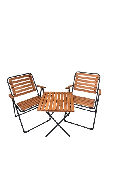 neone Metal İskeletli Ahşap Bistro Set Gürgen Pinotekslı 2 Sandalye 1 Masa Ba...