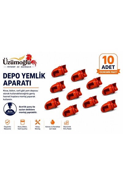 üzümoglu 10 ADET Depo Yemlik Aparatı Kova, Bidon ve Varil Uyumlu Tavuk, Civci...