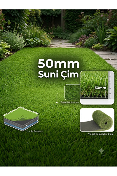 Nurteks Çim Halı 50 mm Suni Çim En:2 Metre Sarı Otlu Doğal Çim Görünümlü