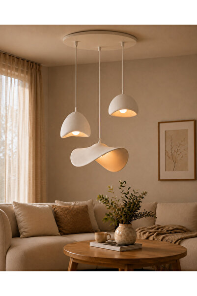 BetonEvim Modern Organik Tasarım 3’lü Sarkıt Avize 40 cm Dokulu Oval Form & D...