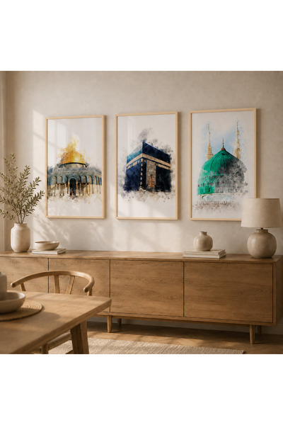 Hayyart Mescidi Aksa, Kabe, Mescidi Nebevi Ahşap Çerçeveli Yeni Tasarım 3'lü ...